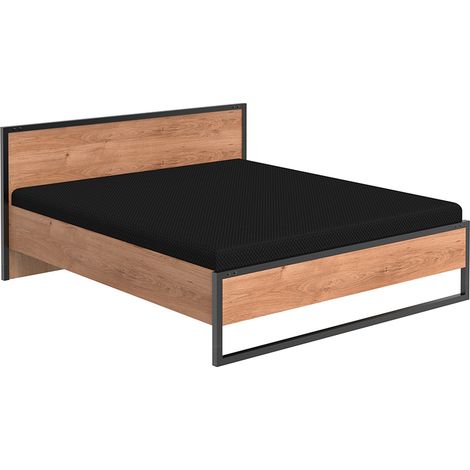 Doppelbett 180 cm, Eiche mit Stahl Nb., DAVENPORT-43 (1/5)