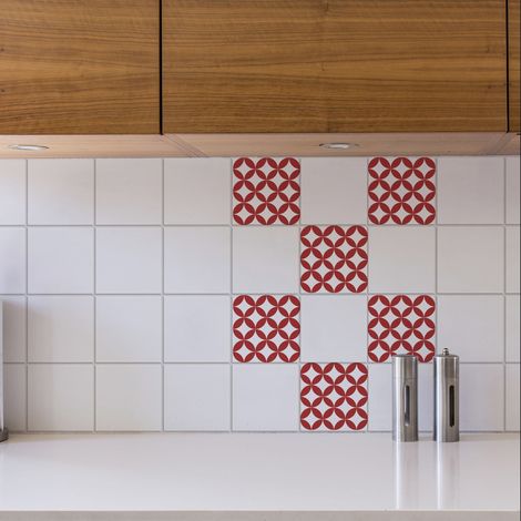 Sticker carrelage adhésif décoratif autocollant, imitation céramique rouge, 15 cm X 15 cm, x6 - Décorez votre maison avec style  (1/2)
