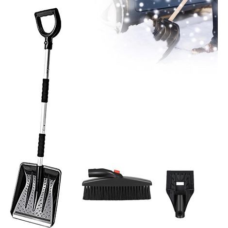 Tragbare Schneeschaufel, 3-in-1-Schneeschaufel mit Eiskratzer und Schneebürste, abnehmbares Edelstahlwerkzeug + Kunststoff-Schneeräumwerkzeug für Auto und Garten, schwarz (1/5)