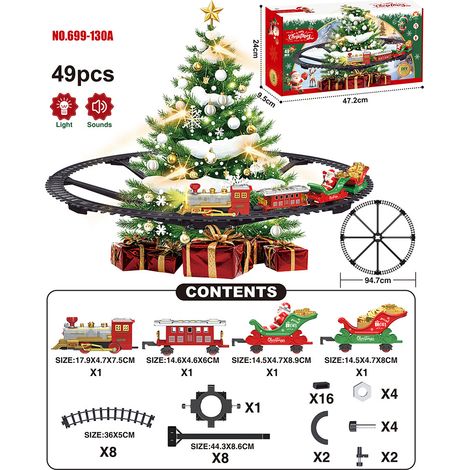 Treno di Natale Sospeso Elettrico 49 Pezzi con Binari, Luci e Musica – Design Retrò Elegante in Plastica Resistente – Ideale per Decorazioni Festive Casa e Vetrine (1/5)