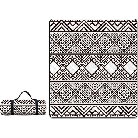 APEX Couverture de Pique-Nique Graphiques en noir et blanc, 200x200cm,Lavable Couverture de Pique-Nique avec Poignée (1/3)