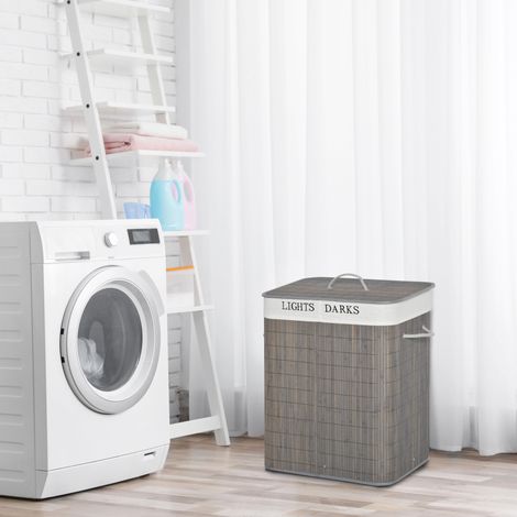 mobile contenitore 100L a 2 scomparti in bambù grigio OKMYHOME (1/5)