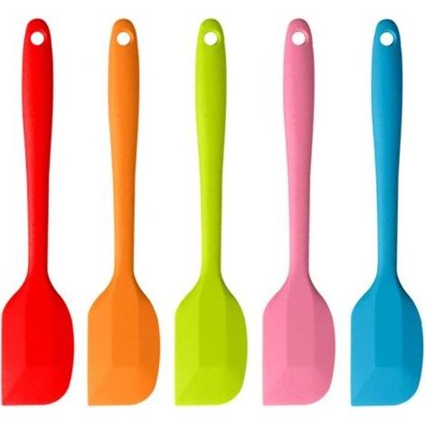 Un ensemble de 5 spatules en silicone à âme métallique, résistantes à la chaleur et antiadhésives, idéales pour la cuisine et la pâtisserie. -Crezuo (1/3)