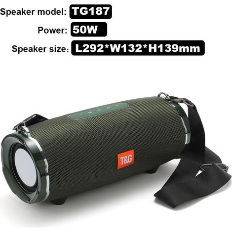 Enceinte Bluetooth portable haute puissance TG187 de 50 W avec caisson de basses, lecteur MP3, radio FM et batterie de 4400 mAh.