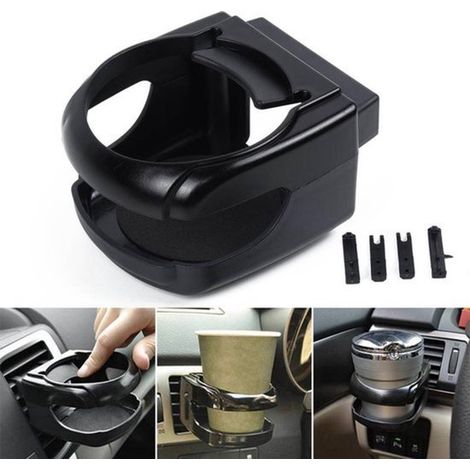 Porte-gobelet universel noir pour voiture, support de canette et de boisson à fixer sur grille de ventilation (1/5)