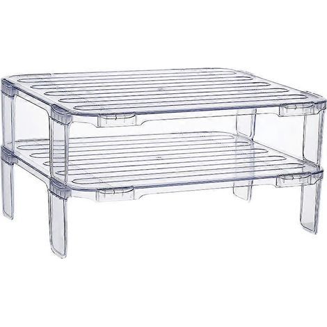 Set mit 2 stapelbaren Aufbewahrungsregalen für Kühlschrank und Küche – 28,30 x 24,30 x 14,50 cm – Transparent (1/4)
