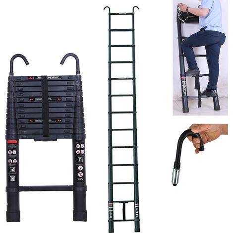 3,8M Teleskopleiter mit Haken, Aluminium Ausziehleiter Rutschfester Klappleiter Mehrzweckleiter aus Hochwertiges Aluminium mit EIN-Knopf-Rückzug 330lb Belastbarkeit (1/5)
