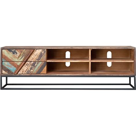 Meuble TV bois et métal 145cm 2 tiroirs RITA Kayu Intérieur - 145x37x46 cm - Kayu Meuble (1/5)