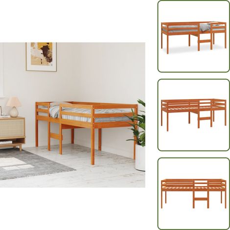 The Living Store Lit haut sans matelas cire marron 90x190 cm bois massif - Lit Mezzanine - Lit Surélevé - Lit Enfant - Lit Double Hauteur - Mobilier Enfant