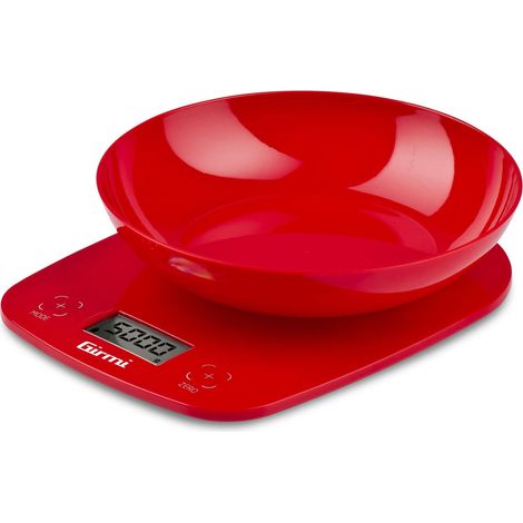 Balance de Cuisine, Plastique, Précision 1 g - 5 Kg, Écran LCD 45 X 22 mm, Arrêt Automatique, Fonction Tare, Rouge (1/2)