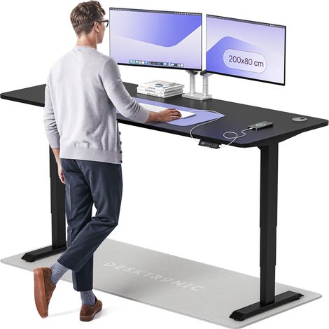 Desktronic Bureau assis debout HomePro - 200x80cm - Noir/Noir