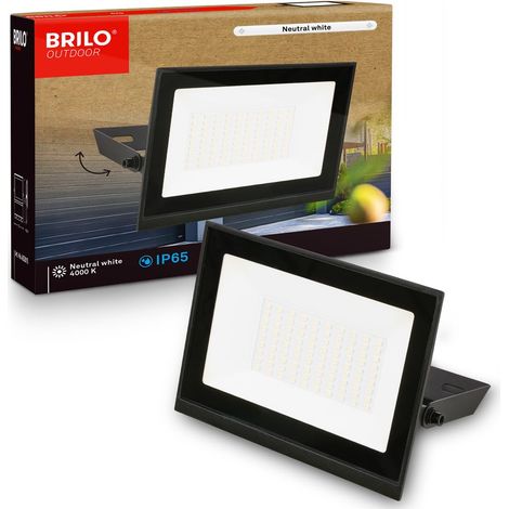 Briloner Faretto LED da esterno IP65 resistente a polvere e getti d’acqua 17,5x18,5cm rettangolare 50W 4500lm 4000K bianco neutro nero - Faro per giardino garage vialetto
