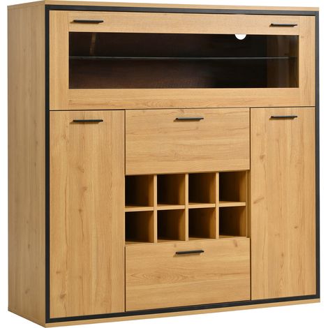 ELVMI Sideboard mit 2 Türen, Einlegeböden, Weinregal und LED für Esszimmer aus Spanplatte 110 × 38 × 111 cm Natur (1/5)