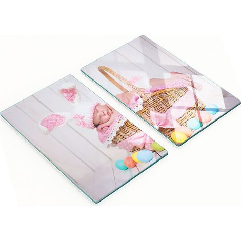 Tableros de vidrio templado con un dise帽o decorativo de conejito de Pascua, 2x30x52 cm.