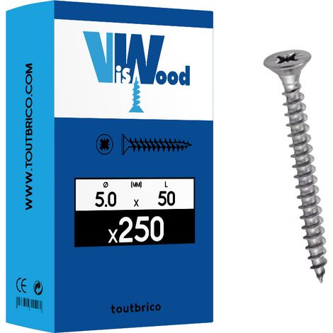 250 vis agglo 5x50mm fraisée Pz zingué Viswood