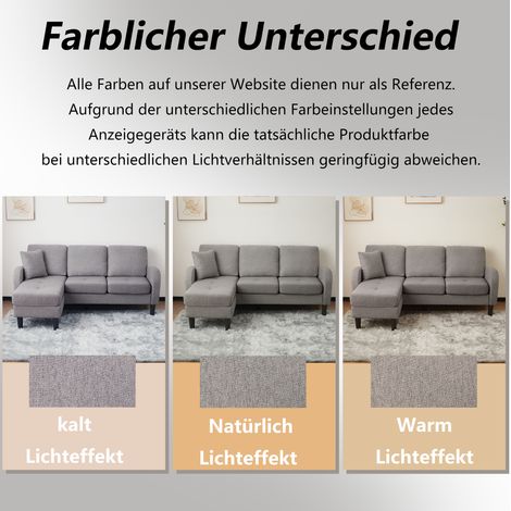 Canapé d'angle en L avec méridienne – Sofa 3 places, 166 x 118 x 77 cm, tissu coton-lin respirant, pieds en plastique, design modulaire, parfait pour salon, studio et bureau (1/5)