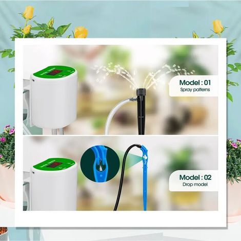 Sistema di irrigazione automatico per piante in vaso, kit di irrigazione a goccia con timer digitale programmabile a 30 giorni (8 piante) (1/4)