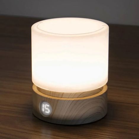 Nachtlicht mit Timer, Nachtlicht für Kinder und Erwachsene, Stilllampe, LED-Nachttischlampe, Holzoptik, dimmbar, integrierter Akku