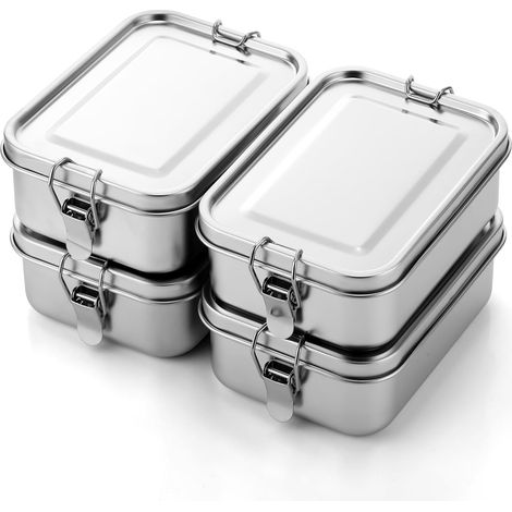 4er-Pack Lebensmittelbehälter aus Edelstahl mit auslaufsicheren Verschlussclips, spülmaschinenfest, wiederverwendbar für Arbeit, Picknick (850 ml) (1/5)