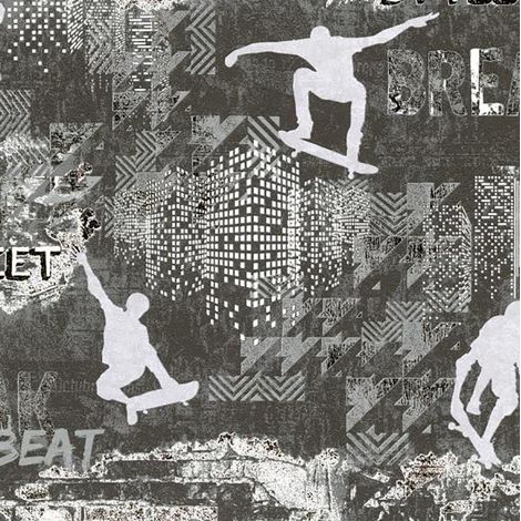 Skater Wallpaper Paste The Wall Vinyl Teenager Erismann Grey White Skateboard