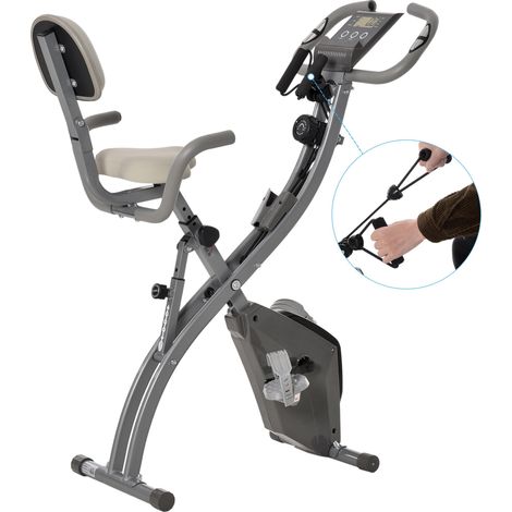 Vélo d'appartement pliable et réglable en hauteur avec résistance magnétique, écran LCD, dossier et capteur de fréquence cardiaque charge maximale : 120 kg dimensions : 105 x 48 x 118 cm gris (1/5)