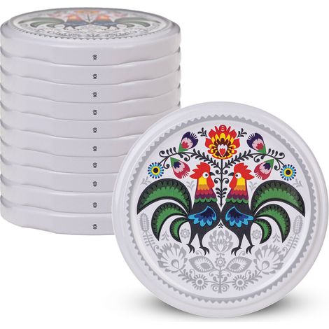 KADAX Deckel fi66 10er-Pack Muster Rooster Folk