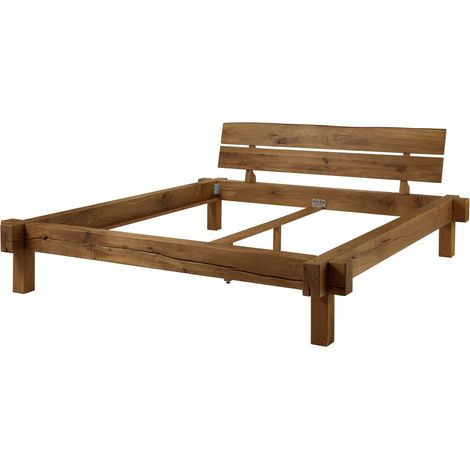 Balkenbett Wildeiche 200x200 tabacco geölt JANGALI 313