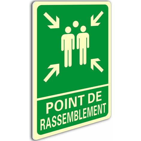 Point de Rassemblement Panneau de Sécurité en PVC Extérieur et Intérieur, Panneau photoluminescent Sortie de Secours, Cm 20x30 Autocollant Point de Rassemblement Fluorescent (1/5)