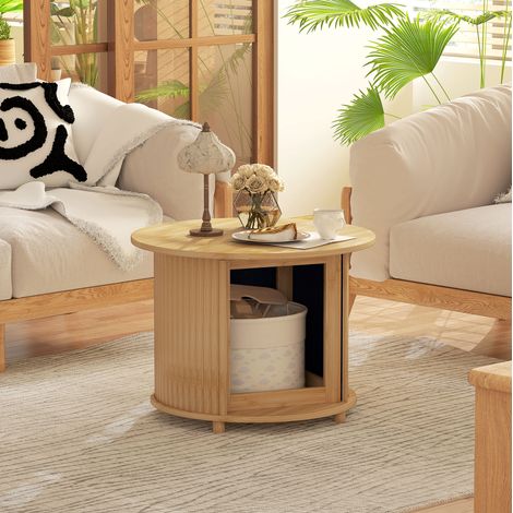 Table basse en bambou Ø60 x 45 cm, naturel, avec rangement dissimulé (1/5)