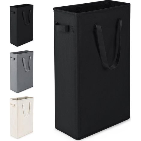 Slim Wäschekorb faltbar mit Griffen, 45L, Schwarz (1/5)