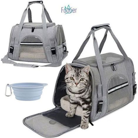 Sac de Transport pour Chat, Caisse de Transport Chat Poches Latérales pour Voyage, Caisse Transport Chat avec Matelas en Peluche