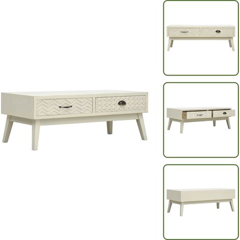 Couchtisch mit 2 Schubladen Schnitzerei Grau 110x50x40 cm Holz - Vintage Couchtisch - Holzküche - Esszimmer Möbel - Sideboard - Wohnzimmerstil (1/5)