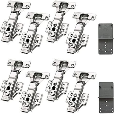 95 Degré Clip-on 3-Way Plein Recouvrante 35mm Soft Close Charnieres avec Amortisseur Hydraulique Fermeture Automatique Charnière à Amorti pour Armoires de Porte Cuisine Lot de 8 (1/5)