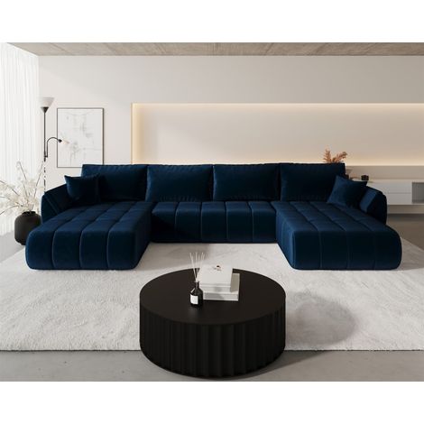 Wohnlandschaft Sofa mit Schlaffunktion MISATO Stoff Monolith Dunkelblau