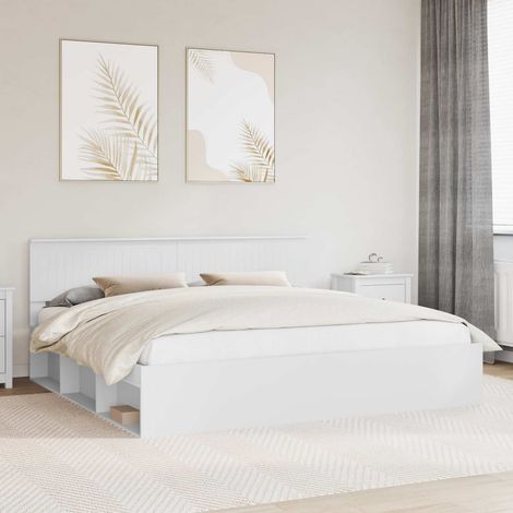 Cadre de lit avec tête de lit-Structure de lit avec panneau de lit Blanc 200 x 200 cm Pin massif 850373 (1/5)