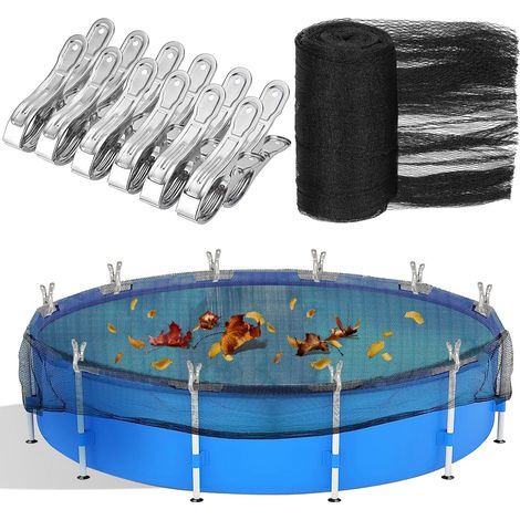 Bâche de piscine ronde 6x6 m, filet pour piscines Ø550 cm, filet à mailles fines (12x12 mm) avec 12 pinces en métal (1/5)
