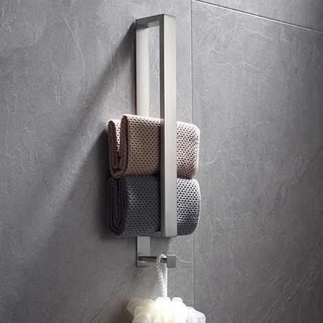 Handtuch- und Kleiderständer aus schwarzem Edelstahl mit selbstklebendem Haken – Organizer für Bad oder Küche ohne Bohren (40 cm, gebürstet) (1/4)
