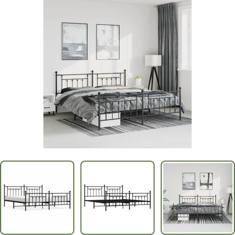 vidaXL Lit avec tête et pied -  Cadre de lit métal sans matelas avec pied de lit noir 193x203cm (1/5)
