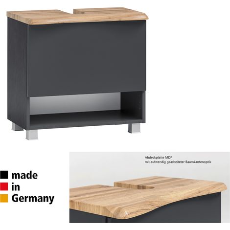 Badezimmer Waschbeckenunterschrank KAHLA-03 in graphit mit Abdeckplatte in Wotan Eiche Nb. und Front in anthrazit matt, B/H/T: ca. 61/54/40 cm (1/5)
