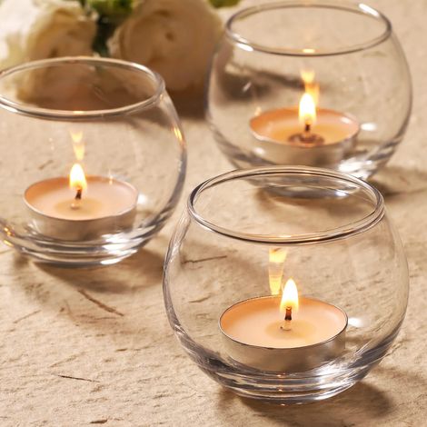 Lot de 12 bougeoirs en verre transparent - Porte-bougies ronds 5 x 5 cm - Idéaux pour centre de table - Décoration de mariage et d'intérieur (Bougies non incluses) (1/5)