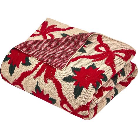 Coperta natalizia lavorata a maglia con motivo a poinsettia, 130 x 170 cm - Atmosphera créateur d'intérieur (1/2)