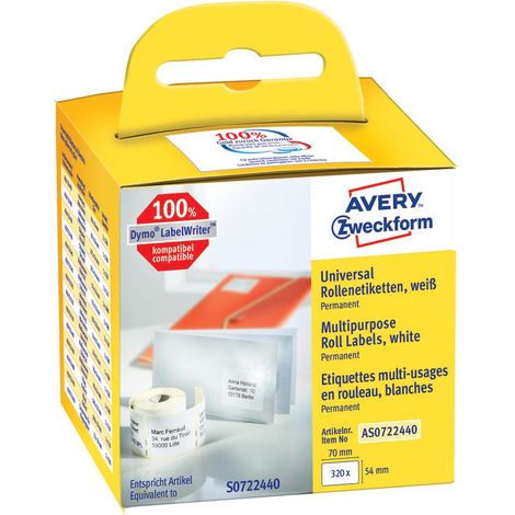 Avery-Zweckform AS0722440 Rotolo di etichette 70 x 54 mm Carta Bianco 320 pz. A tenuta permanente Etichetta universale (1/5)