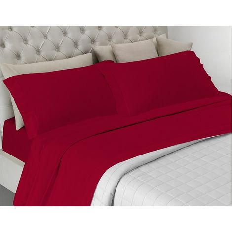Completo letto , prodotto in italia a tinta unita totalmente in cotone Singolo e Matrimoniale Rosso - Singolo