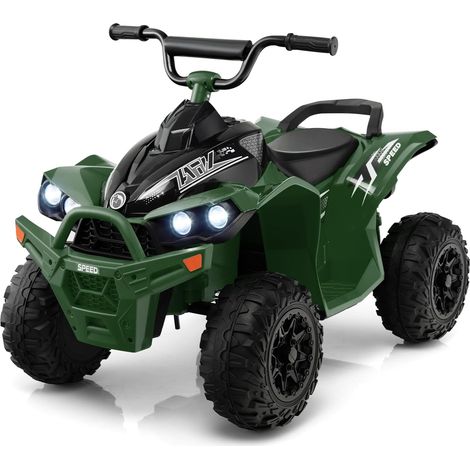Costway – Quad électrique enfant 12V avec phares et musique – Guidon antidérapant – Vitesse 2,2/4,3 km/h – Charge 35 kg pour 3-8 ans – Vert (1/5)