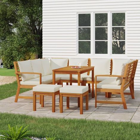 Ensemble à manger de jardin coussins 9 pcs-Salon de jardin Bois acacia 332050 (1/5)