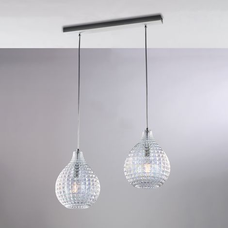 Diamante Pendelleuchte Weiß/Chrom, 2x G9, Glasdiffusoren mit Kristalleffekt, L57x21 cm – BL300-BIN2-TR