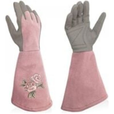 QORVA-M rose Gants de jardin - En cuir synthétique - Avec protection complète contre les épines - Gants de travail longs avec résistance aux perforations - Pour le jardinage