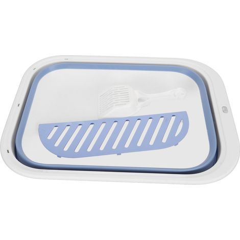 Bac à litière pour chat Semi-fermé, nettoyage facile, résistant aux éclaboussures, toilettes pliables pour chaton, pour chats d'intérieur, chatons, petits animaux de compagnie, bleu (1/5)
