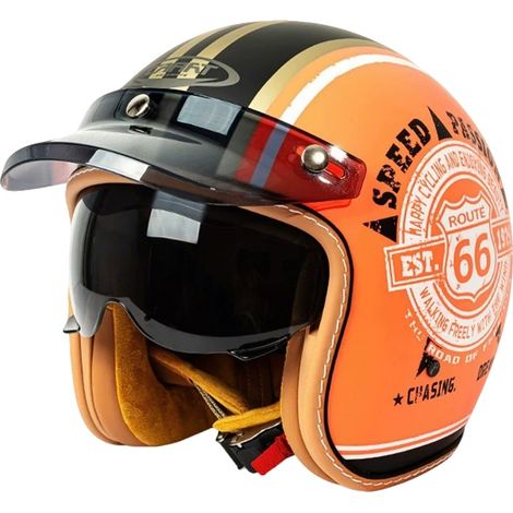 Casco de moto abierto, diseño ligero, color naranja-b, talla M