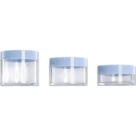 Lot de 3 petits pots de voyage étanches avec couvercles, en plastique transparent rechargeables, pour cosmétiques, lotions, pilules, bijoux, avec cuillère et étiquettes (1/5)
